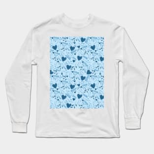 I love you typography sign seamless pattern blue Long Sleeve T-Shirt